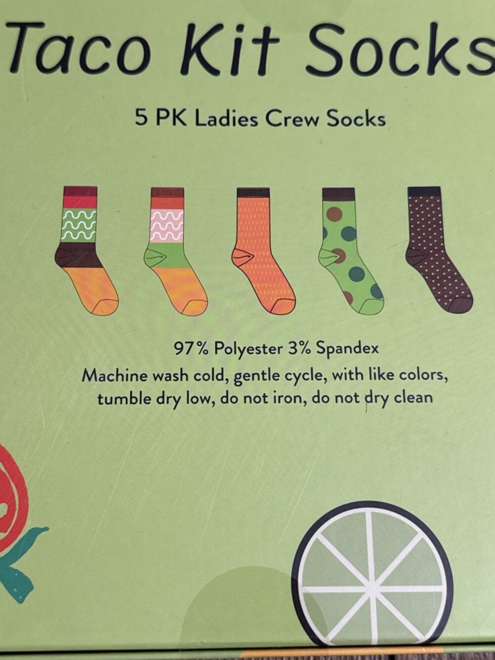 Ladies' crew socks, set of 5 pairs, Taco Kit designs. shoe sizes 4–10, brand new - Picture 2 of 2